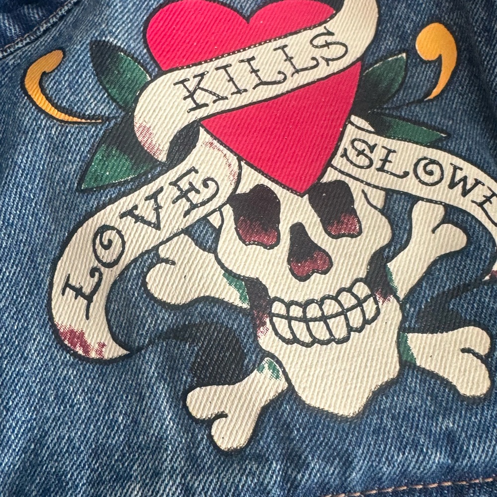 Ed Hardy Blue Jean Jacket with Skull Embroidery - Picture 6 of 9